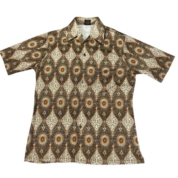 VTG 70s Joel California Brown Short Sleeve Shirt Size Large Retro Disco - Picture 1 of 12